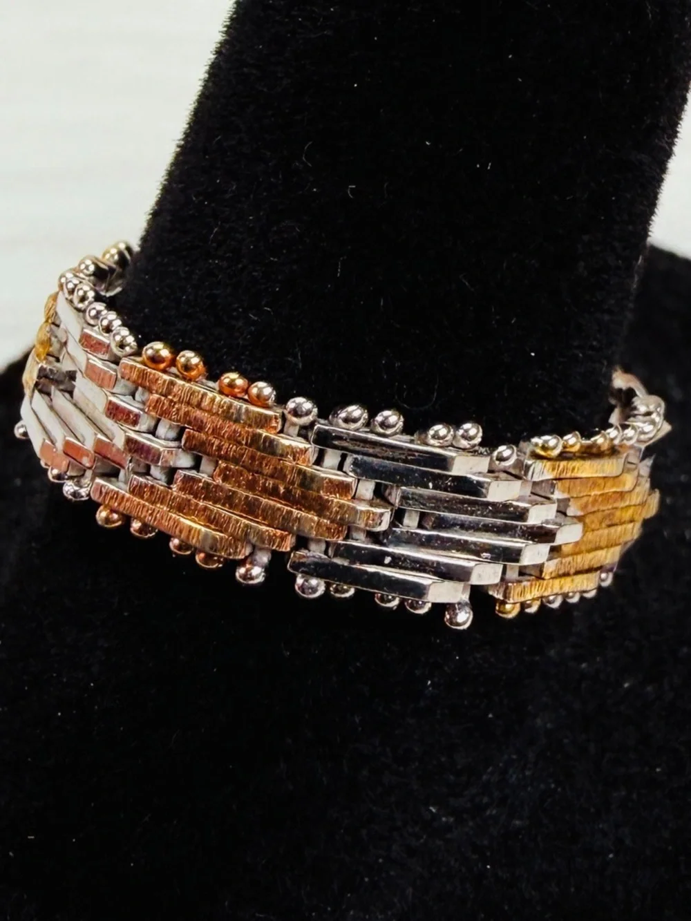 Vintage silvertone, bronze tone, goldtone, Chevron pattern ring size 7 3/4
